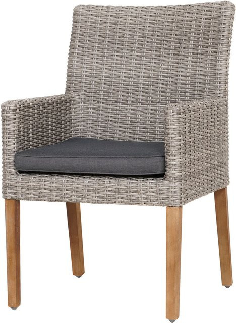 OUTFLEXX Kota Landhaussessel grau-meliert aus Alu, Akazie und Polyrattan inklusive Auflagen, B/T/H: 60 x 65 x 94 cm - Bild 1