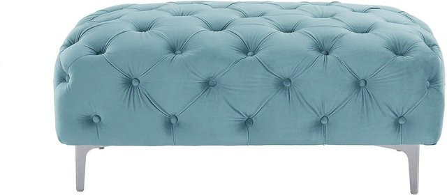 Sitzhocker Edwina von Vente-unique in Hellblau aus Samt mit Chesterfield-Design, Breite: 103 cm - Bild 1