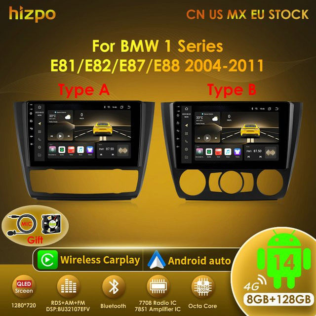 Hizpo Android 14 Autoradio für BMW 1er Serie E81 E82 E87 E88 (2004 - 2011) mit GPS, DSP, Carplay, 4G und Wifi in Schwarz - Bild 1