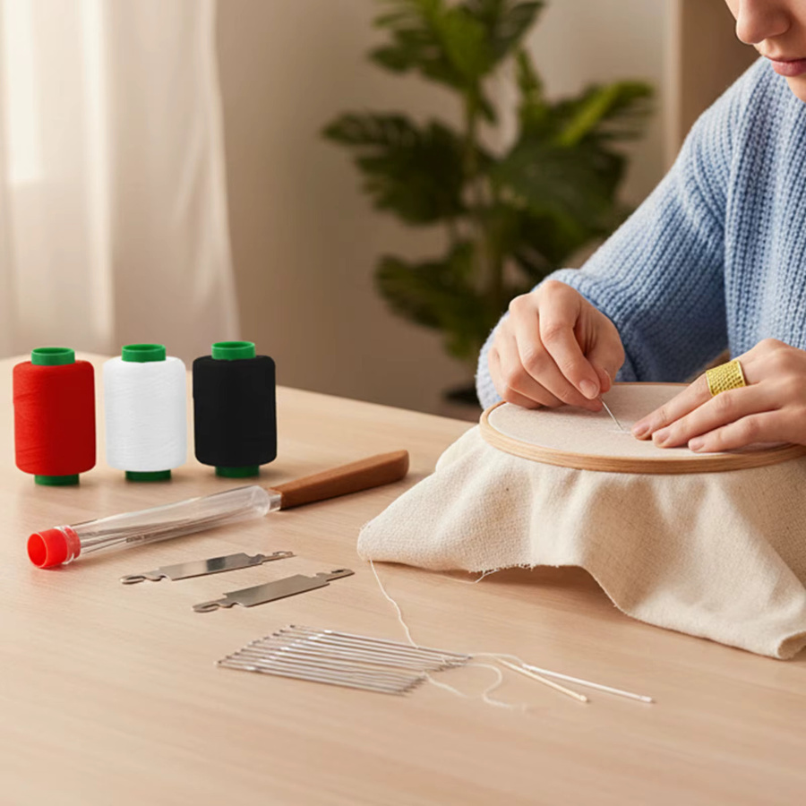 APWIKOGER 34-teiliges Nähnadel-Set aus Edelstahl in Multicolour mit Fingerhut und Faden für Stickerei und Kreuzstich - Bild 3