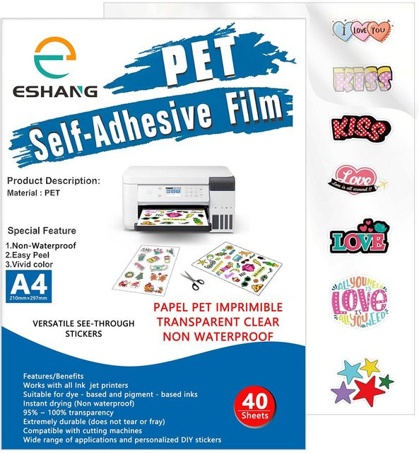 ESHANG Transparentes Vinyl Aufkleberpapier A4 für Tintenstrahldrucker, 100 % klares Kunststoffpapier für Scrapbooking und Dekoration - Bild 1