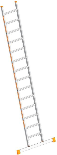 Layher Topic 1042 Stufenanlegeleiter mit Quertraverse und Gummifüßen, 15 Stufen, Silber - Bild 1