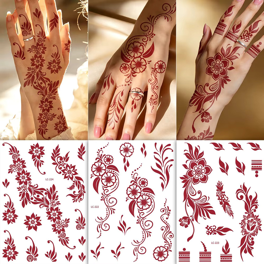 ROCOOART Temporäre Tattoos, 3 Bögen, Blumen-Spitzen-Mehndi-Designs, Damen - Bild 5