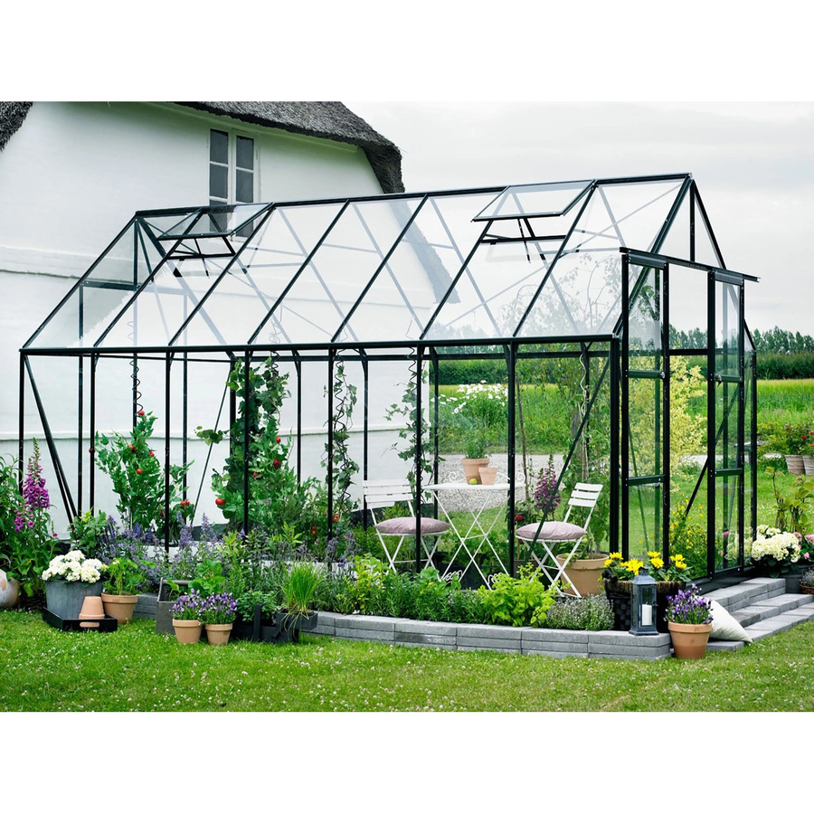 Halls Gewächshaus Magnum 148 in Grün mit 11,5 m² Glasfläche, Fundamentrahmen und Sicherheitsglas - Bild 2