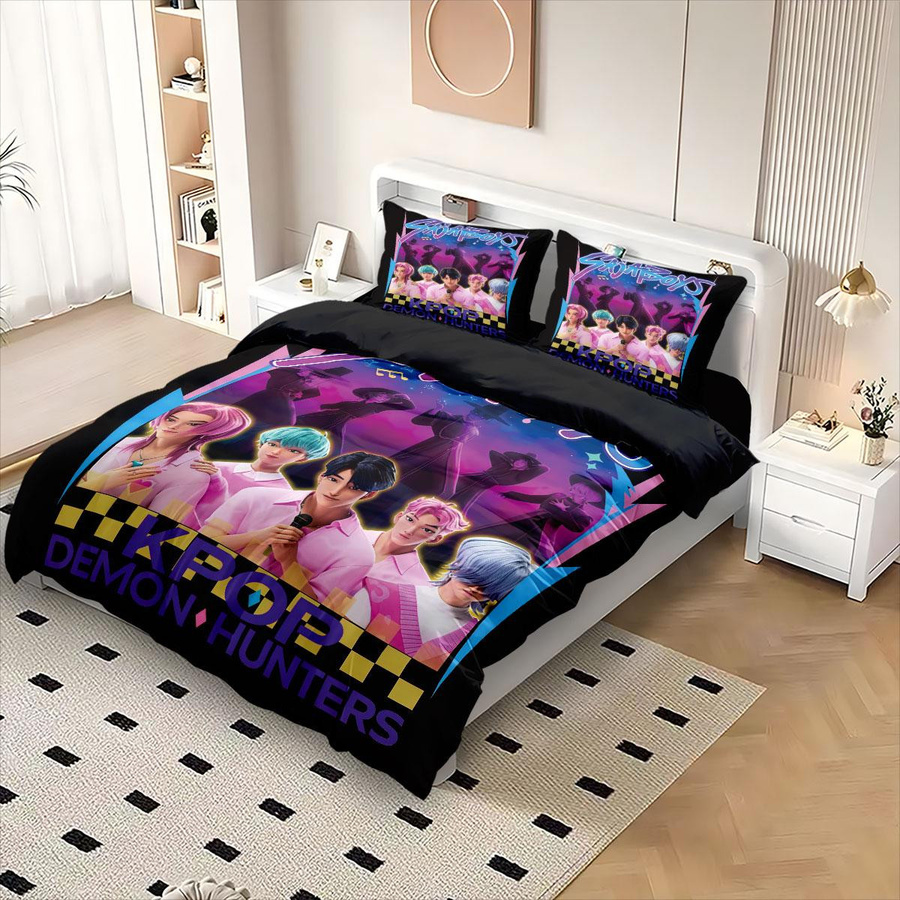 3-teiliges K-Pop Demon Hunters Bettwäsche-Set mit Motivdruck, Mehrfarbig, B/H: 140 x 210 cm - Bild 2