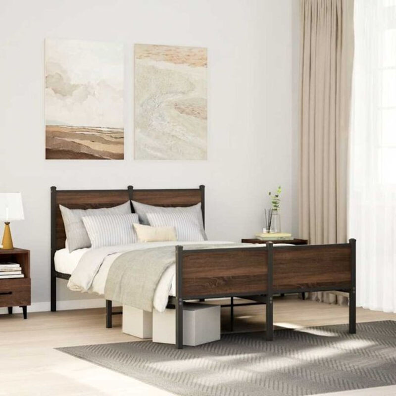 Metallbett Vidaxl in Eichen-Optik aus Stahl, B/T/H: 120 x 190 cm, ohne Matratze - Bild 1