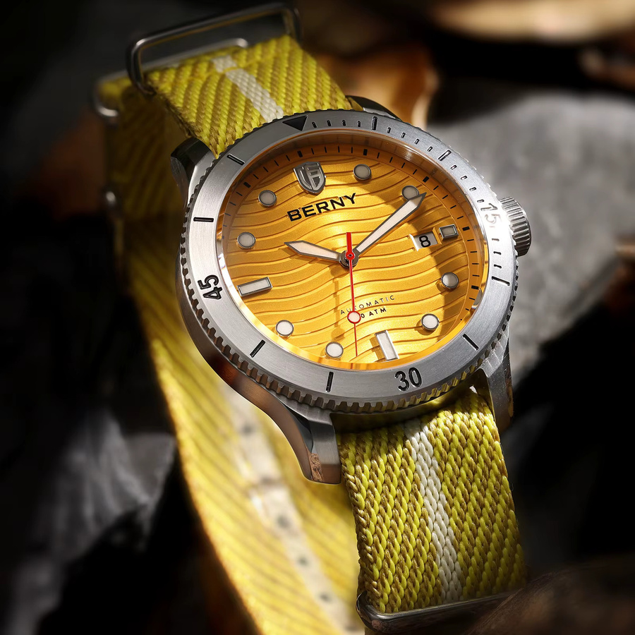 BERNY Automatische Taucheruhr, Edelstahl, Textil/NATO, 20 ATM, Herren - Bild 6