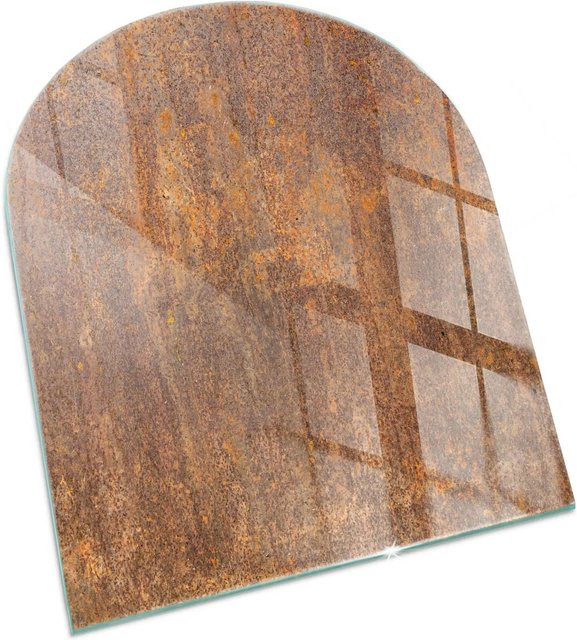 Tulup Glasplatte für Kamin in Halbkreis mit Roststruktur auf Metall, Farbe Braun, B x H: 80 x 70 cm - Bild 1