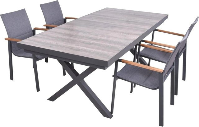 DELUKE Garten-Sitzgruppe JANA 5-tlg. aus Aluminium und Keramik in Eiche-Optik Grau - Bild 1