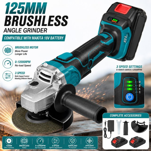 Makita LXT Bürstenloser Akku-Winkelschleifer 125 mm für 18V Akkus zum Schneiden, Schleifen und Polieren von Metall und Stein - Bild 1