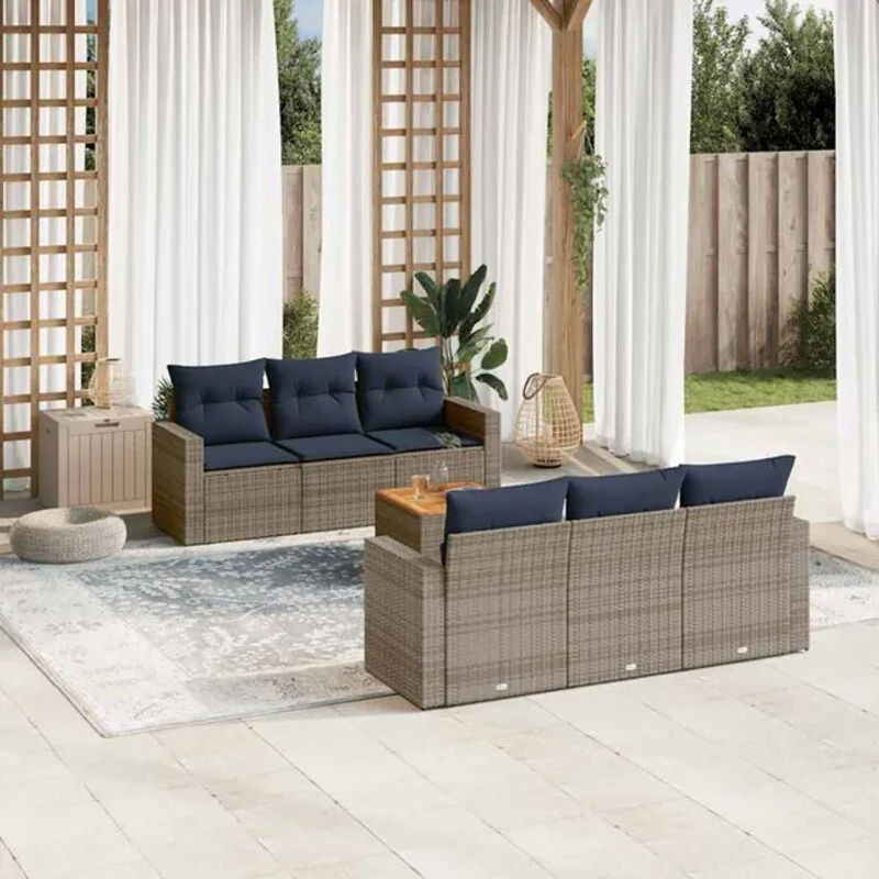 7-teilige moderne Garten-Sofagarnitur aus Poly-Rattan mit Kissen in Grau von vidaxl - Bild 1