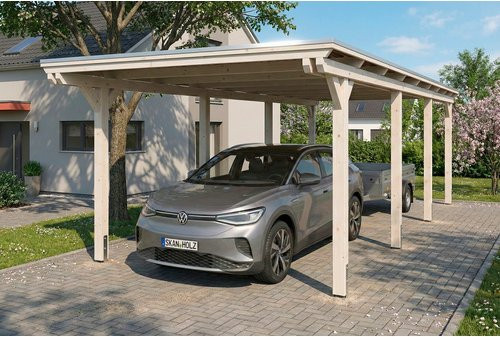 SKANHOLZ Carport Emsland aus Fichte mit Stahl-Flachdach in Weiß, B: 846 cm, T: 340 cm, H: 238 cm - Bild 1