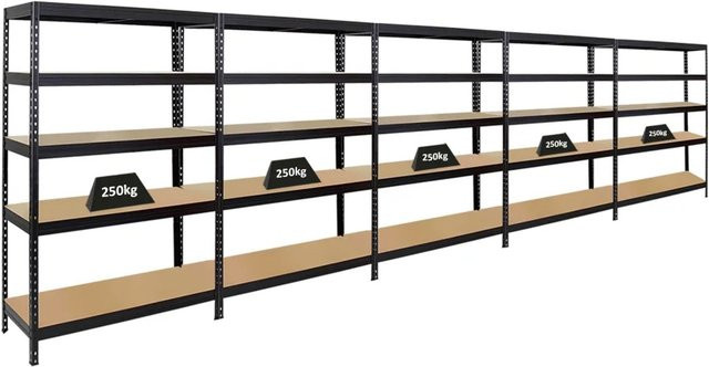 PROREGAL 5er Set Schwerlastregal Rivet in Schwarz, H x B x T: 180 x 120 x 45 cm, Fachlast 250 kg - Bild 1