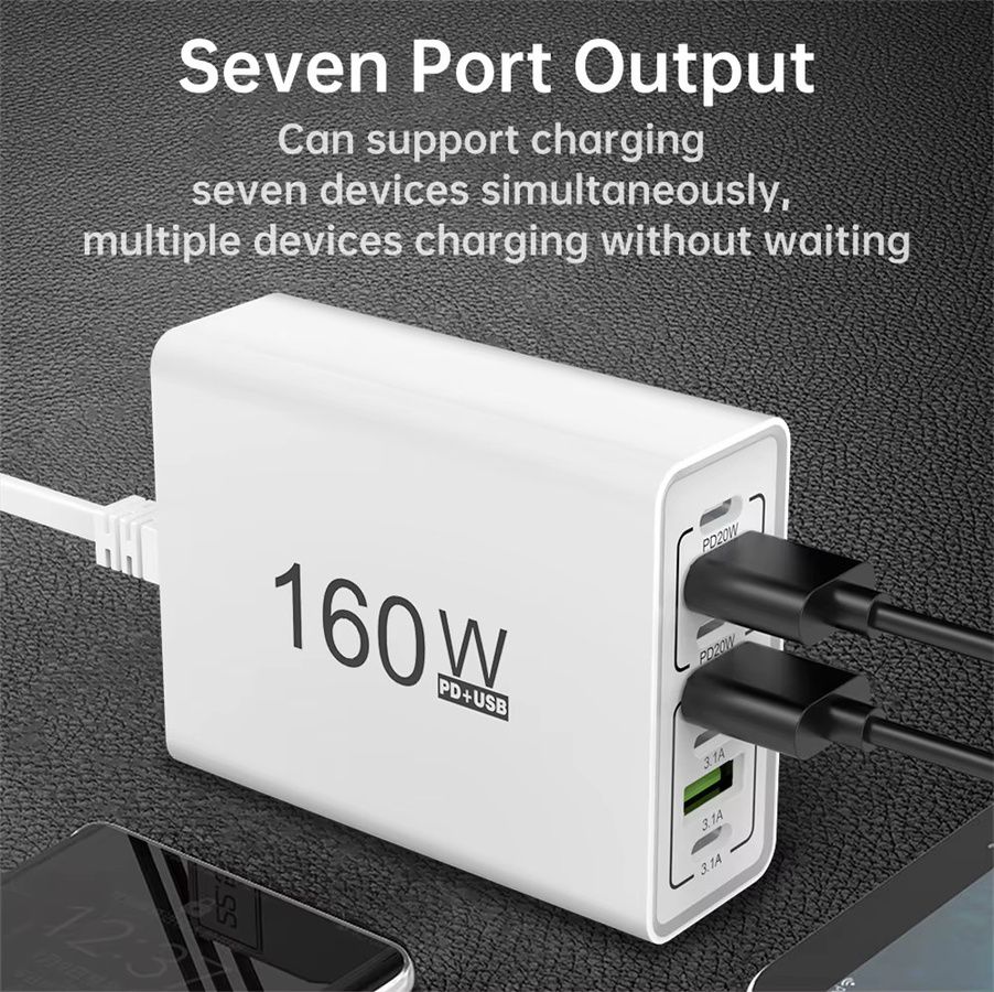 160W Multi-Port USB-Ladegerät mit USB-C als schnelles Wandladegerät für iPhone, Samsung, Xiaomi und Huawei in Weiß oder Gelb - Bild 4