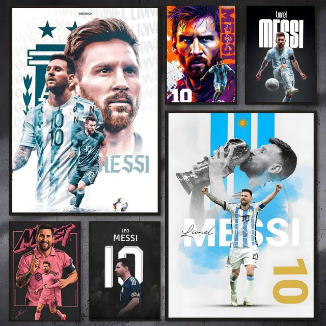 Wasserfester Wandaufkleber Lionel Messi Poster in Weiß und Multicolour, Rechteckiger Papieraufkleber zur Wanddekoration, B/H: 20 x 15 cm - Bild 1