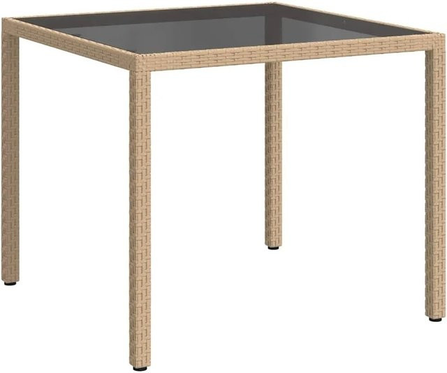 Furnicato Gartentisch aus Poly Rattan und gehärtetem Glas in Beige, B/T/H: 90 x 90 x 75 cm - Bild 1
