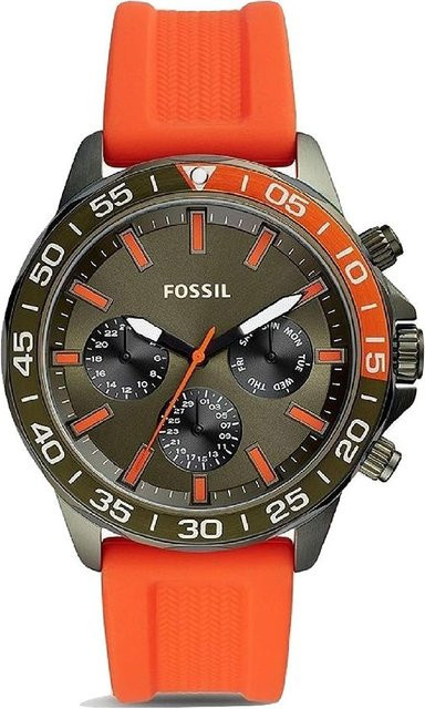 Fossil Chronograph, Quarz, Edelstahl, Silikonarmband, Herren, Grau, Orange - Bild 1