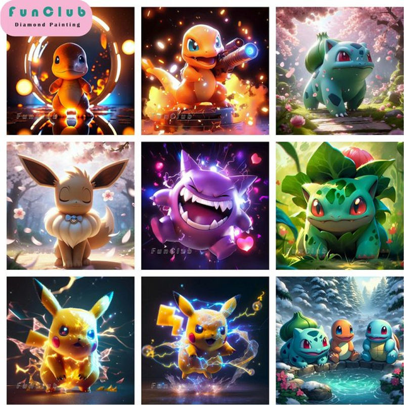 Potdemiel 5D DIY Pokémon Pikachu Diamantmalerei Mosaik Set als Wandmontage für Kinder, mehrfarbig, rund, Durchmesser: 30 cm - Bild 1
