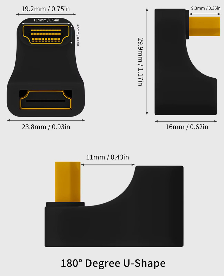MOSHOU HDMI 2.1 Adapter 360-Grad-U-förmig 8K@60Hz Stecker auf Buchse in Schwarz - Bild 5