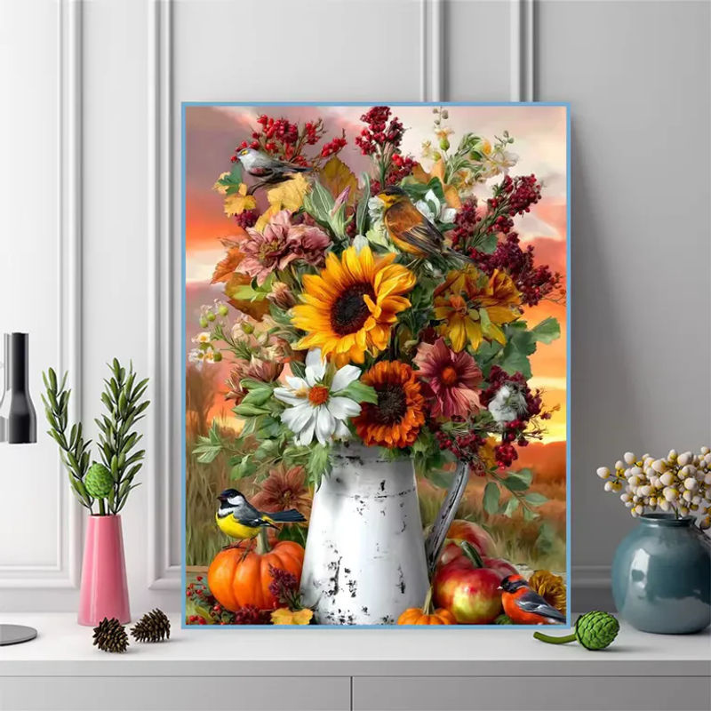Momoart DIY Diamant-Stickerei Sonnenblumen-Gemälde in Vase, mehrfarbiges rundes Diamant-Mosaik für Anfänger - Bild 3