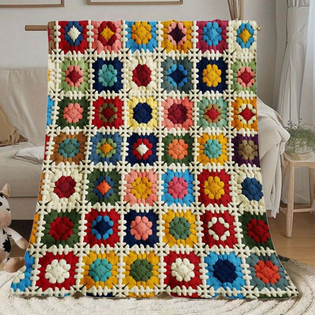 JMG Household Supplies Blaue Patchwork-Print Flanelldecke aus Fleece, Weich und Warm, B x H: 100 x 70 cm - Bild 1