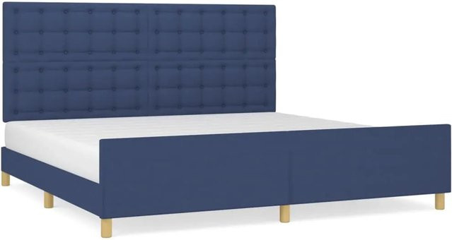 vidaXL Bettgestell mit Kopfteil in Blau aus Stoff und Holz, B/T/H: 200 x 200 x 128 cm - Bild 1