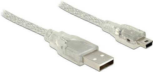 Delock USB 2.0 Kabel mit USB-A und USB-Mini-B Stecker, transparent, 1,00 m - Bild 1
