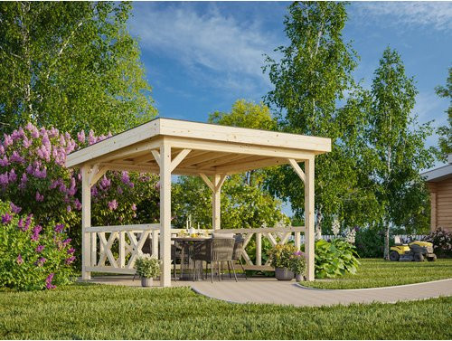 PALMAKO Pavillon Lenna Set 301 aus Fichtenholz, Flachdach, braun, B/T/H: 300 x 300 x 245 cm - Bild 1