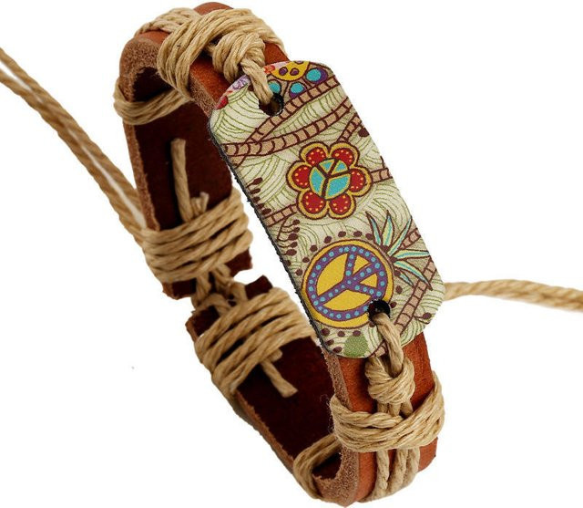 Armband MTMA, Leder, beige, Damen, Blumendruck - Bild 1