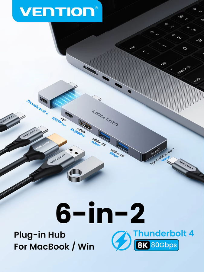 Vention Thunderbolt 4 Dockingstation mit USB-C und HDMI 4K UHD für MacBook Pro Air und Windows Laptops - Bild 3