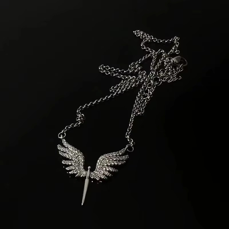 imixlot Engelsflügel-Anhänger-Halskette, Bicolor, Silber, Zirkonia, Unisex - Bild 3