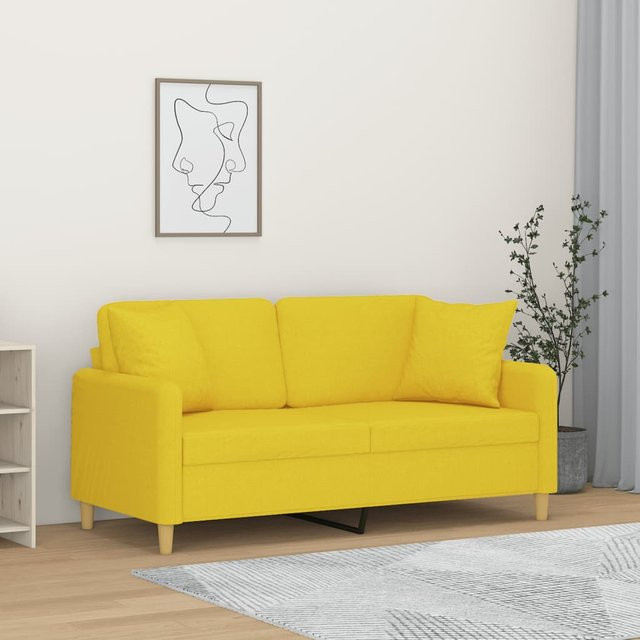 Vidaxl 2-Sitzer Sofa mit Kissen und Armlehnen in Hellgelb aus Stoff mit Metallrahmen - Bild 1
