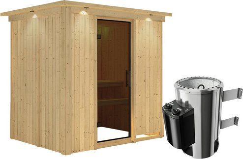 Karibu Sauna Kircholm aus Fichtenholz in Beige mit 3.6 kW Saunaofen und integrierter Steuerung für 3 Personen, B/T/H: 202 x 165 x 210 cm - Bild 1