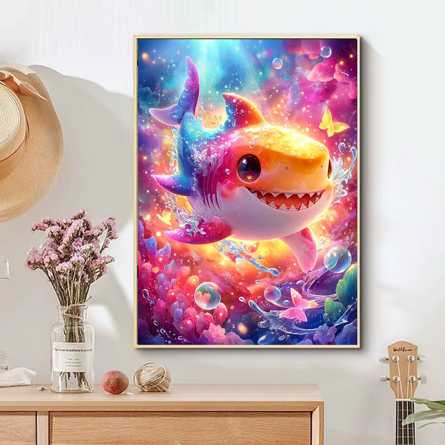 Huacan Diamant-Stickerei Set mit Hai-Motiv und Ozean-Schiffchen, rund, Multicolour, Durchmesser: 20 cm - Bild 3