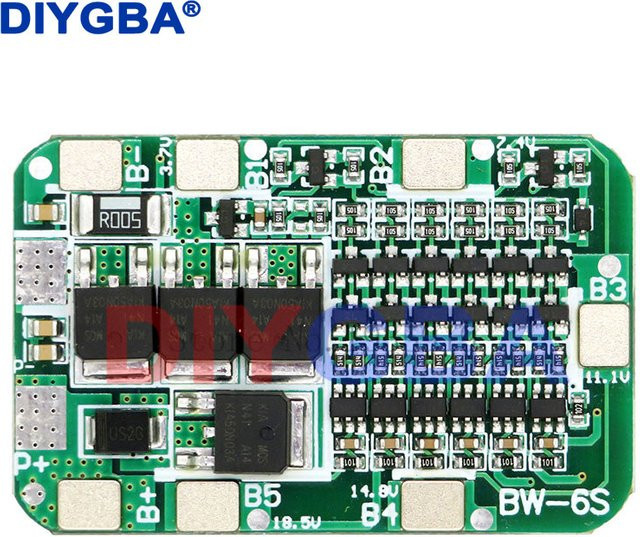 DNIGEF 6S 15A 24V PCB BMS Schutzplatine für 6er-Pack 18650 Li-Ionen-Lithium-Batteriezellenmodul in Grün - Bild 1