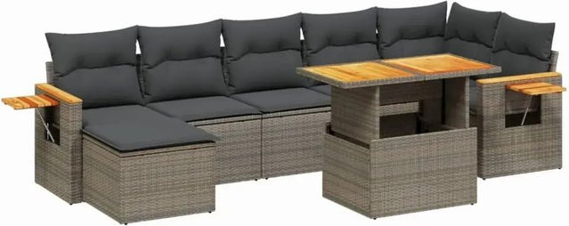 vidaXL 8-teilige Garten-Sofagarnitur aus Poly-Rattan mit Kissen in Grau - Bild 1