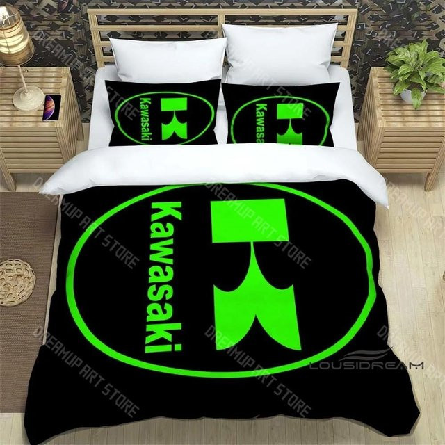 Bettwäscheset Kawasaki Motorrad Logo mit 3D Retro Druck, Schwarz, B/H: 135 x 200 cm - Bild 1