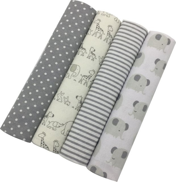 4er-Set Babydecken aus 100 Prozent Baumwoll-Flanell in Bunt und Grau, Supersoft Babybettlaken für Neugeborene, Breite: 76 cm - Bild 1