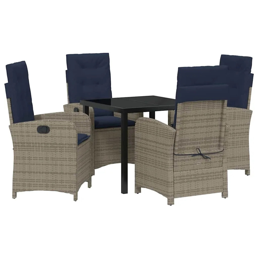 vidaXL Garten Essgruppe 5-teilig aus Poly-Rattan in Grau mit rechteckigem Tisch - Bild 2