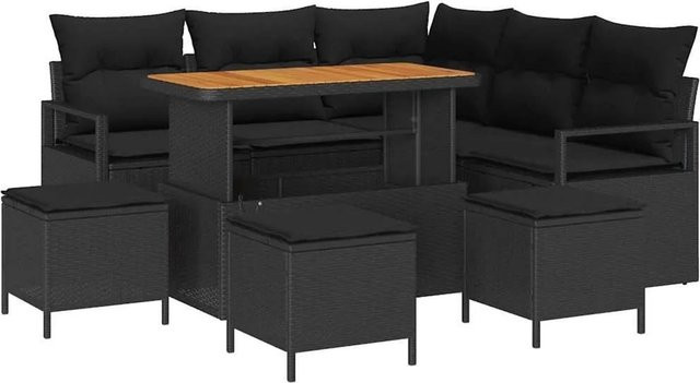 vidaXL Garten-Sofa-Set 9-teilig in Schwarz mit Kissen und integriertem Stauraum - Bild 1