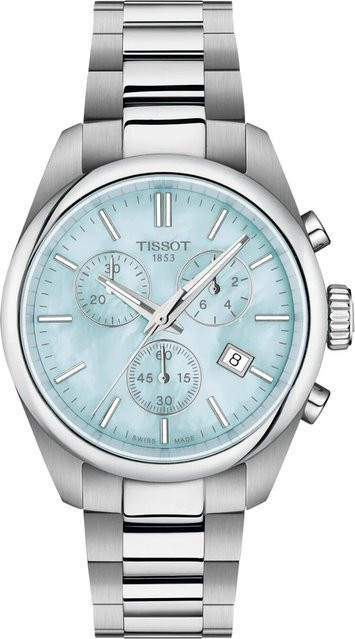 Tissot Chronograph Damenuhr, Edelstahl, Blau, Quarz, 36 mm, 10 ATM - Bild 1