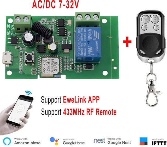 Ewelink RF 433 MHz WIFI Smart Schalter Modul 1 Kanal AC/DC 7-32 V mit App-Fernsteuerung für Alexa und Google Home - Bild 1