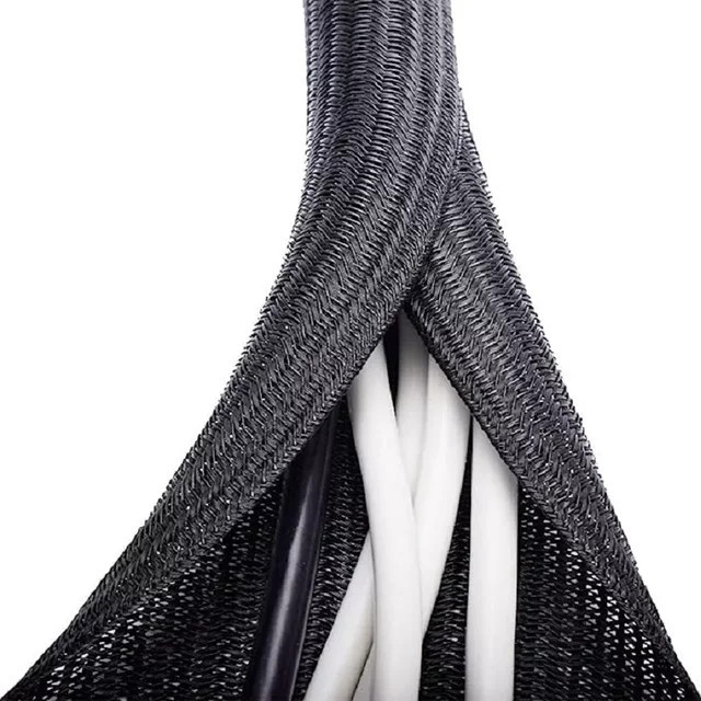 Geflochtene Kabelhülle aus Nylon in Schwarz für Schreibtisch, PC und TV als Drahtschutz und Kabelmanagement-Wrap - Bild 1