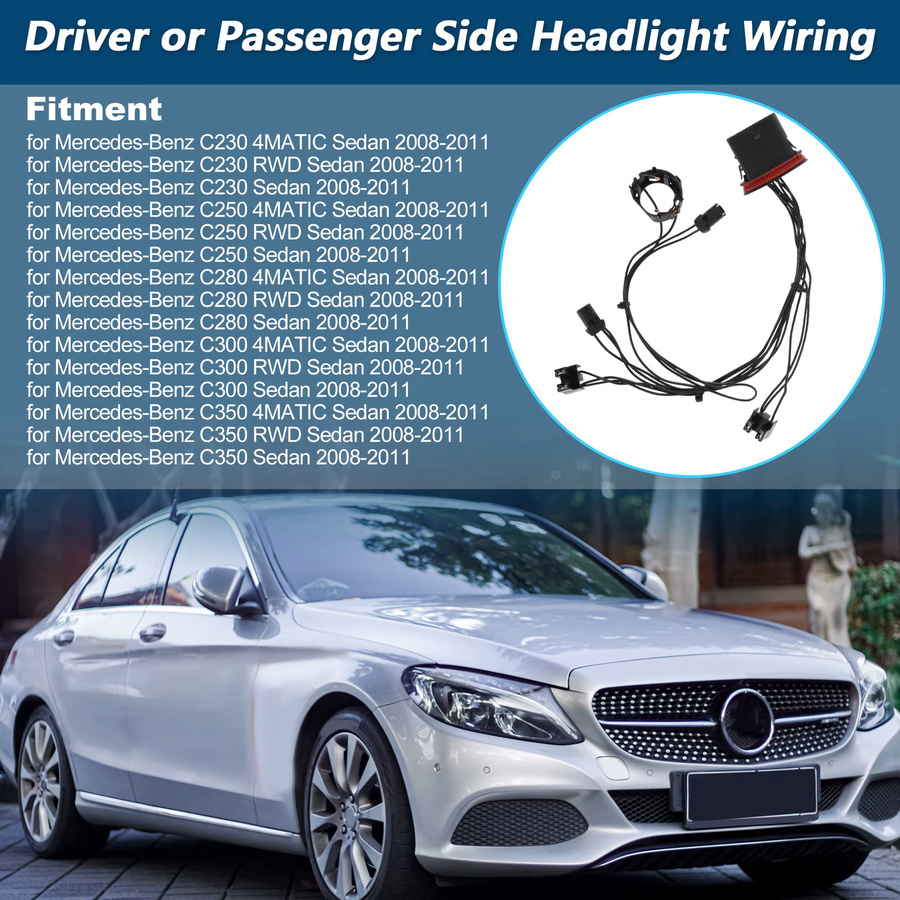 X Autohaux Scheinwerferkabelbaum für Mercedes-Benz W204 C300 C230 C350, Schwarz - Bild 2