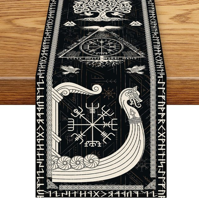 JINGYUE Pet Tischläufer Wikinger Alte Mythologie Rabenhelm in Weiß, B/T: 150 x 33 cm - Bild 1
