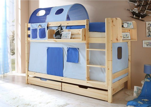TiCAA Etagenbett Marcel aus Kiefer Natur Classic in Braun - Bild 1