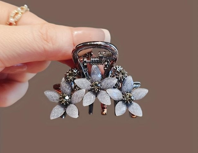 Haarklammer Strass-Blumen, Legierung, Damen, grau - Bild 1