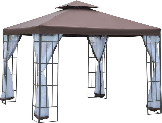 Outsunny Gartenpavillon mit Moskitonetzen und Seitenwänden, Partyzelt mit Doppeldach, Farbe Braun, B/H/T: 300 x 270 x 300 cm - Bild 1