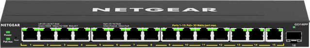 Netgear GS316EPP Netzwerk Switch mit 16 Ports, 1 GBit/s, PoE+ (231 W), Schwarz - Bild 4