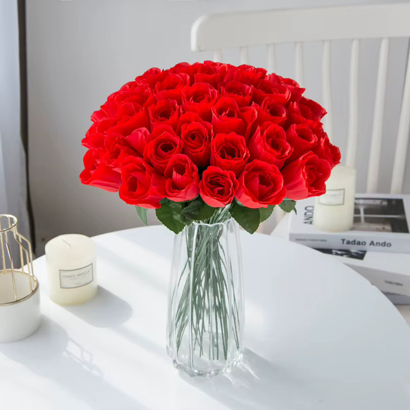 Rote künstliche Rosen aus Seide als Blumenbouquet für Tischdekoration, Hochzeit und Garten-Deko - Bild 2